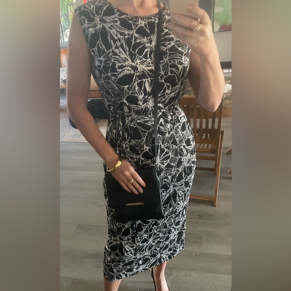 Anne Klein Black and White Patterned Midi Dress